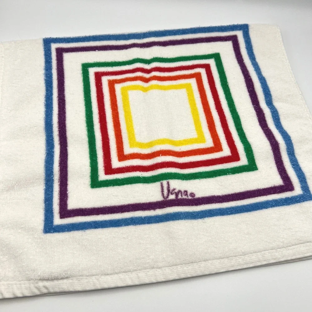 Vintage Set Vera Neumann Hand Towels Rainbow Concentric Squares MCM USA 15x25